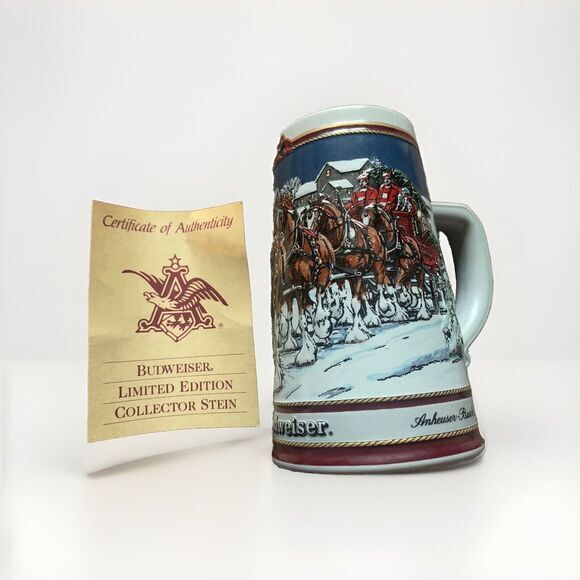 Budweiser Holiday‎ Beer Stein Mug Clydesdale Collectors Series Vintage 1989 - Picture 1 of 8